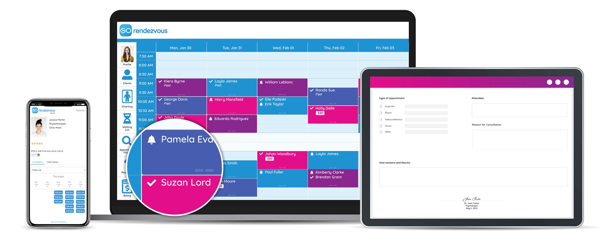 A view of a sexologist's GOrendezvous schedule on different devices